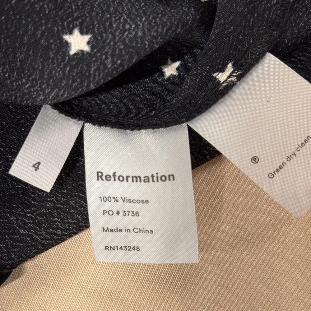 Reformation Lindsay Mini Slip Dress Satellite Size 4 Black LBD Stars Date Night
